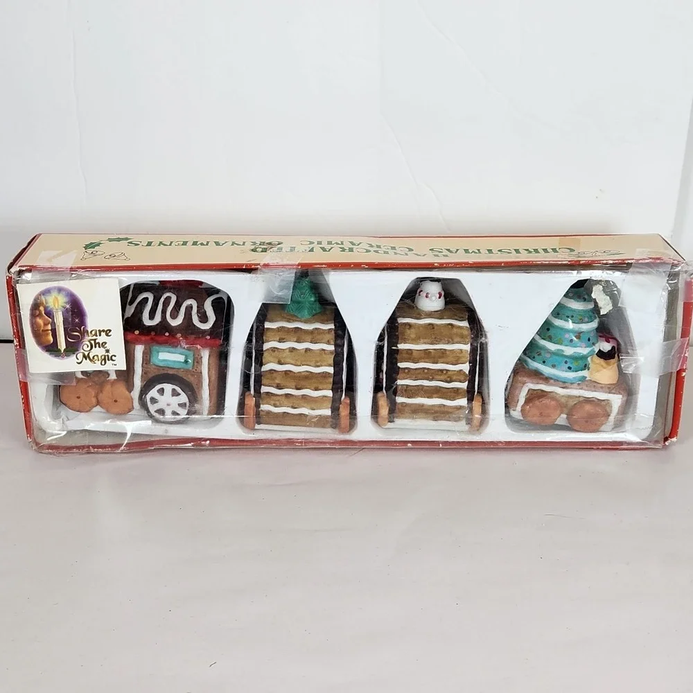 1996 Chadwick‎ Miller Gingerbread Train Ceramic Christmas Ornament Set 4 pcs